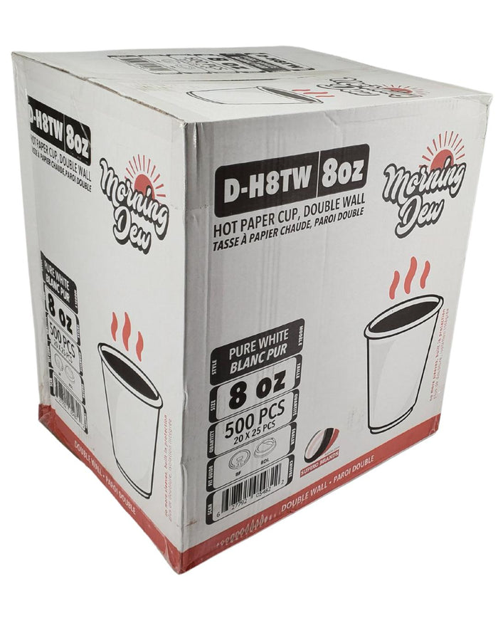 Morning Dew - 8 oz Tall Hot Paper Cup - Double Wall - White - D-H8TW