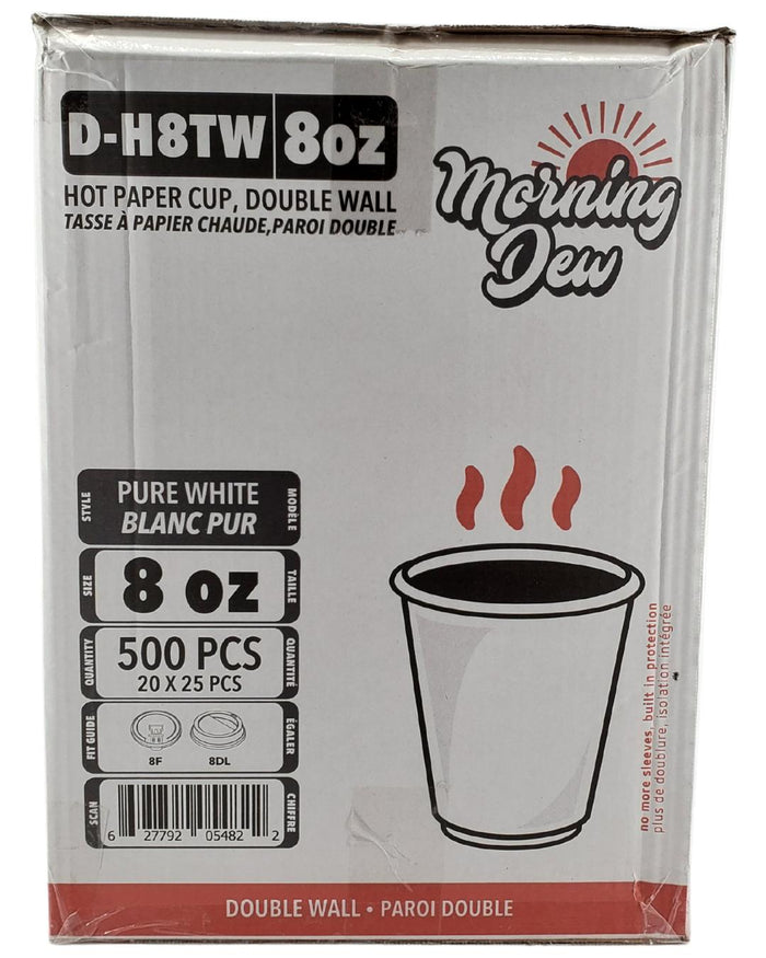 Morning Dew - 8 oz Tall Hot Paper Cup - Double Wall - White - D-H8TW