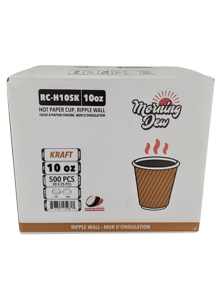 Morning Dew - 10 oz Squat Hot Paper Cup - Ripple - Kraft - RC-H10SK