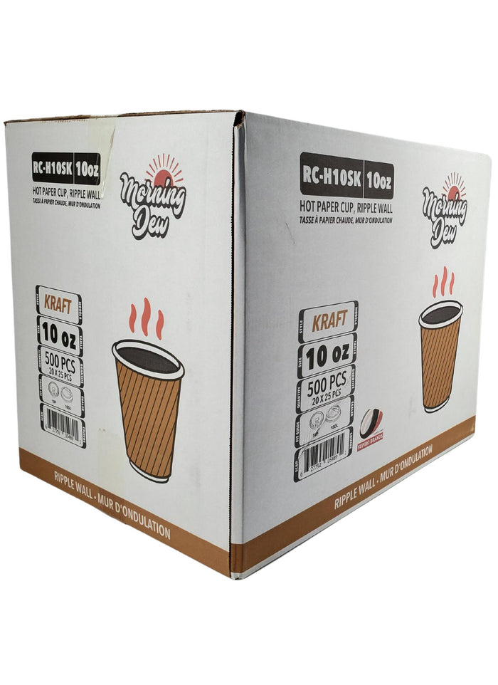 Morning Dew - 10 oz Squat Hot Paper Cup - Ripple - Kraft - RC-H10SK
