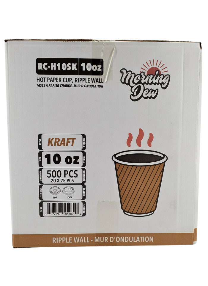 Morning Dew - 10 oz Squat Hot Paper Cup - Ripple - Kraft - RC-H10SK