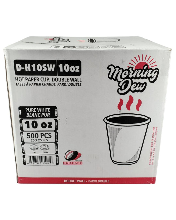 Morning Dew - 10 oz Squat Hot Paper Cup - Double Wall - White - D-H10SW
