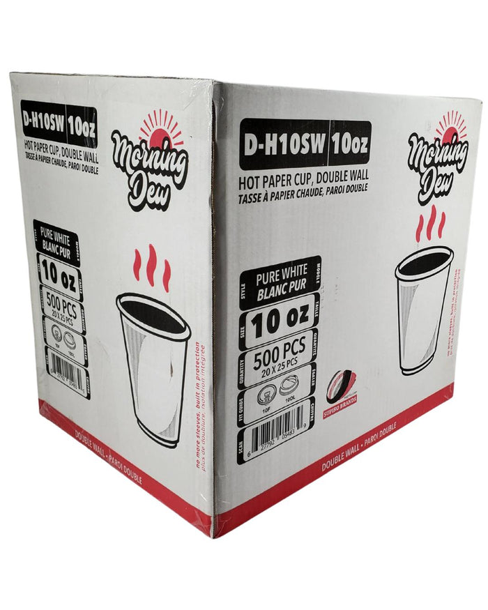 Morning Dew - 10 oz Squat Hot Paper Cup - Double Wall - White - D-H10SW