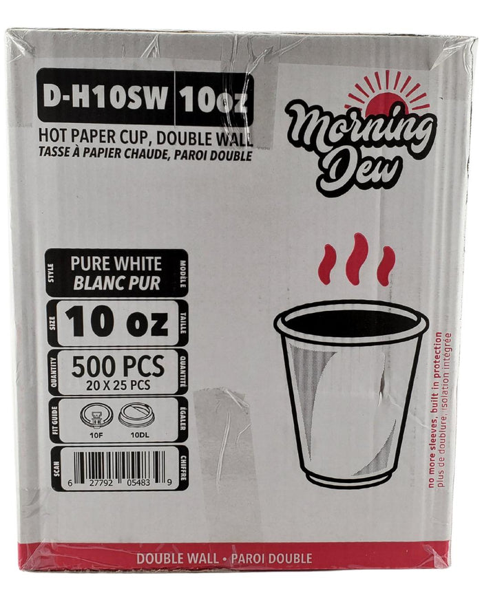 Morning Dew - 10 oz Squat Hot Paper Cup - Double Wall - White - D-H10SW