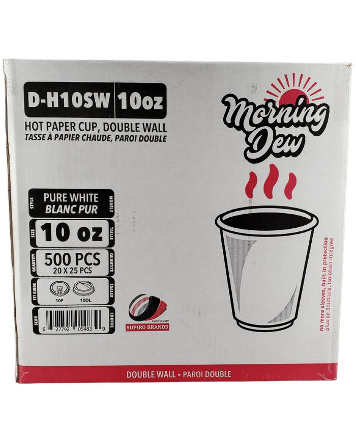 Morning Dew - 10 oz Squat Hot Paper Cup - Double Wall - White - D-H10SW