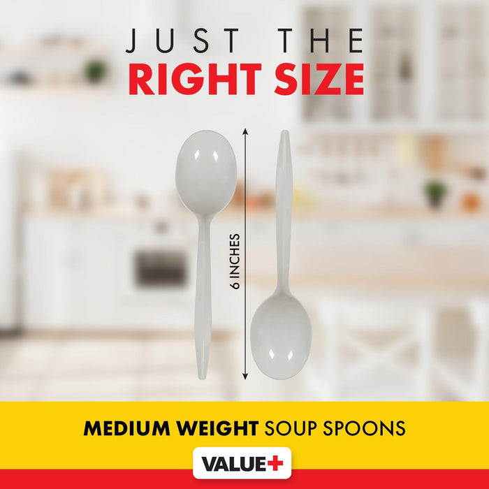 Value+ - Plastic Soup Spoons - White - Bulk - B1004