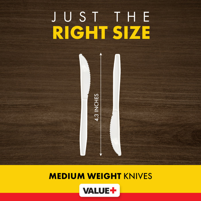 CLR - Value+ - Medium Heavy - Plastic Knife - White - Retail Pack - RP1102