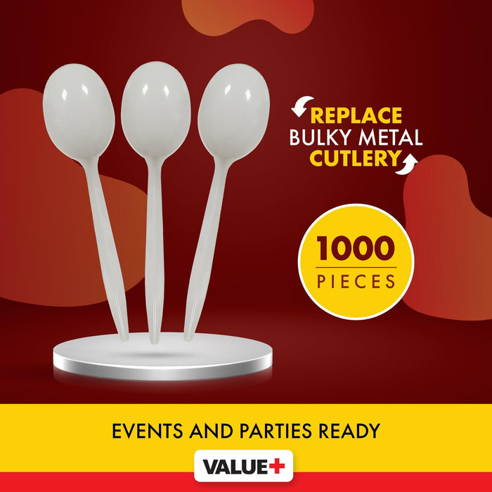 Value+ - Plastic Soup Spoons - White - Bulk - B1004