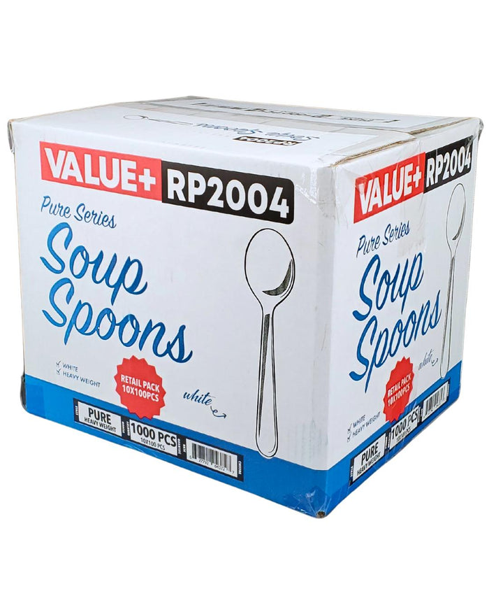 Value+ - Heavy - Plastic Soup Spoons - White - Retail Pack - RP2004