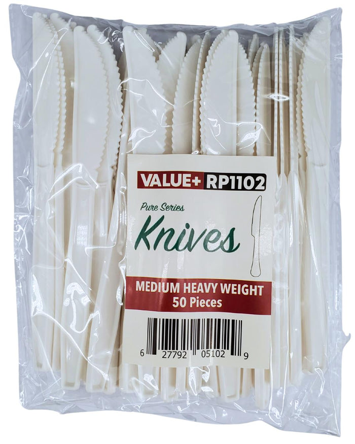 Value+ - Medium Heavy - Plastic Knife - White - Retail Pack - RP1102