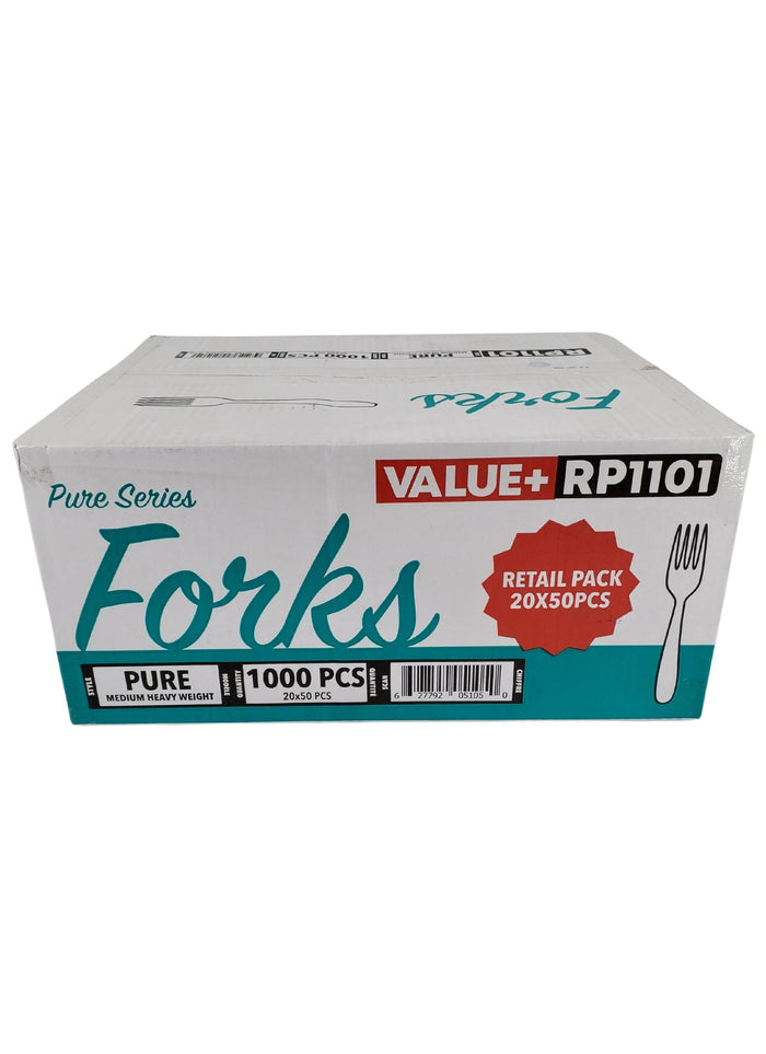 Value+ - Medium Heavy - Plastic Fork - White - Retail Pack - RP1101