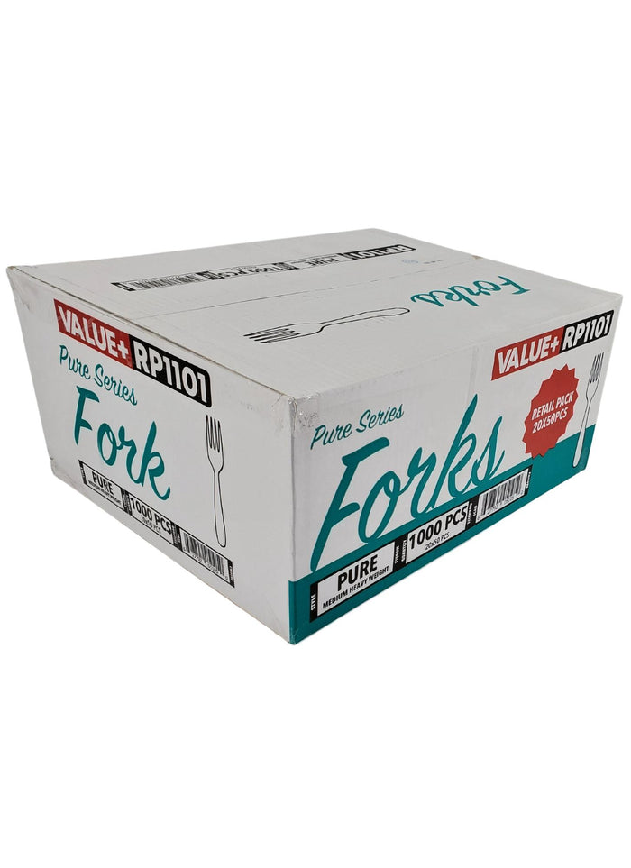 Value+ - Medium Heavy - Plastic Fork - White - Retail Pack - RP1101