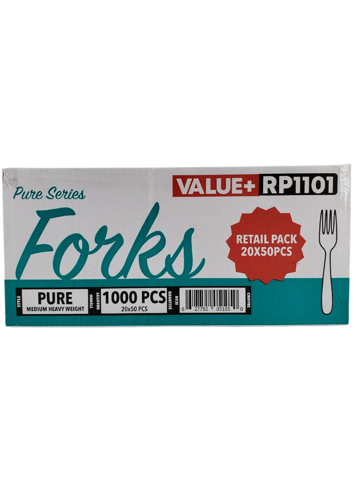 Value+ - Medium Heavy - Plastic Fork - White - Retail Pack - RP1101