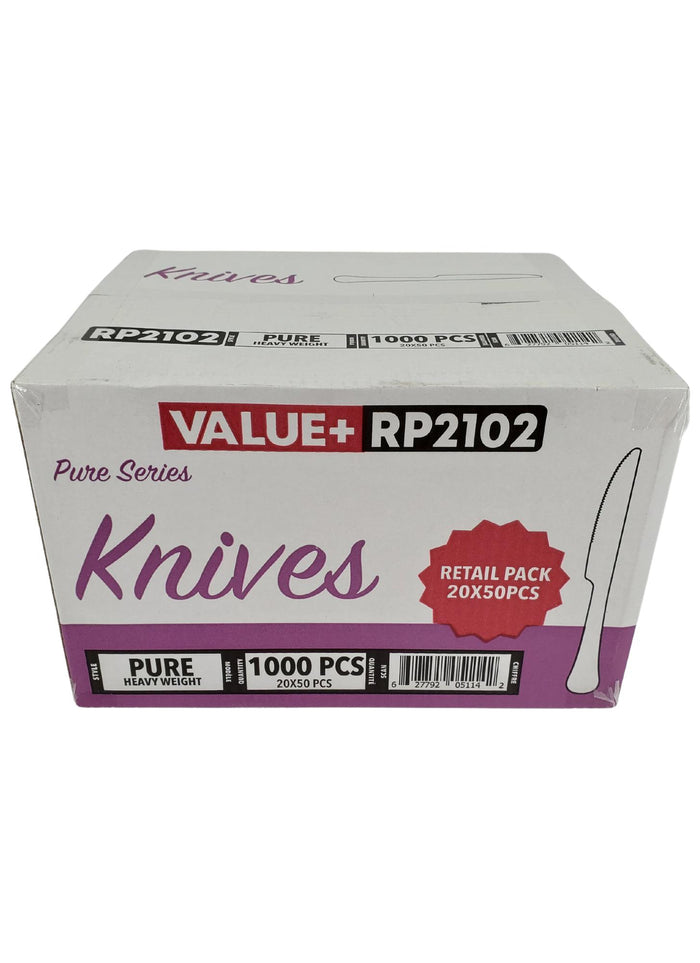 Value+ - Heavy - Plastic Knife - White - Retail Pack - RP2102