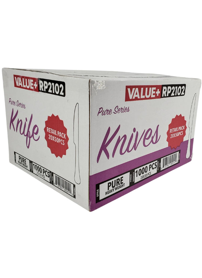Value+ - Heavy - Plastic Knife - White - Retail Pack - RP2102