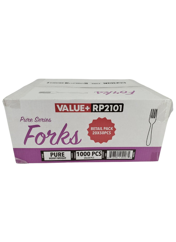 Value+ - Heavy - Plastic Fork - White - Retail Pack - RP2101