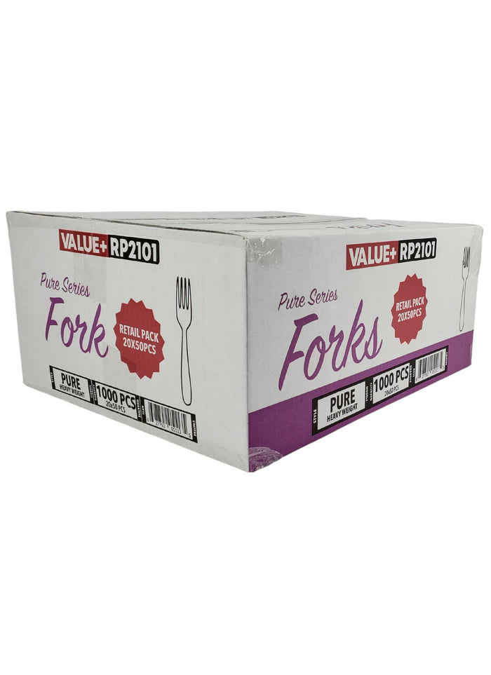 Value+ - Heavy - Plastic Fork - White - Retail Pack - RP2101