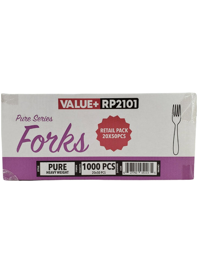Value+ - Heavy - Plastic Fork - White - Retail Pack - RP2101
