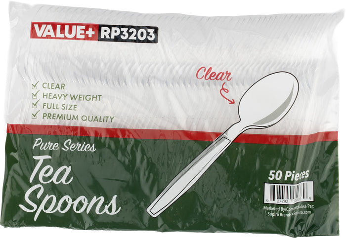 Value+ - Robustes - Cuillères à café en plastique - Transparentes - Emballage de vente au détail - RP3203