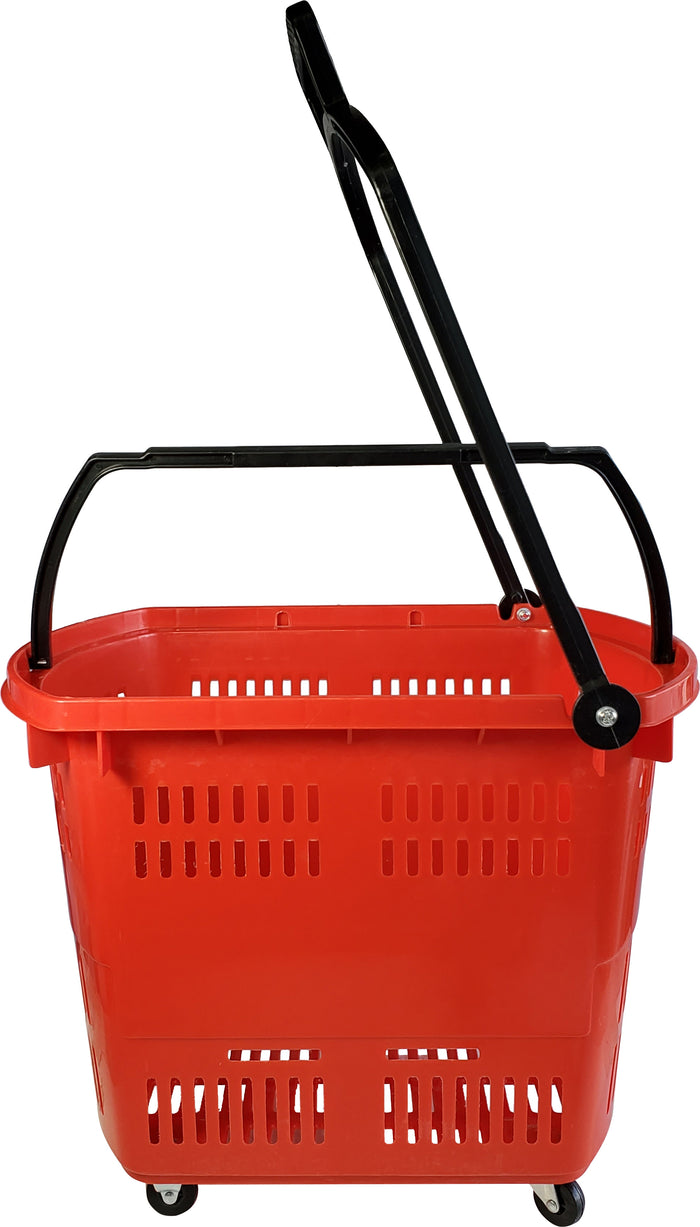 45 L Shopping Basket - Handle & Wheels - RED