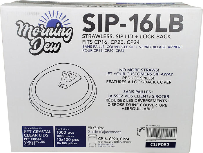 Morning Dew - Sip Lids W/Lock Back Cover For CP16-CP24 Clear Pet Cup - 98mm - SIP-16LB