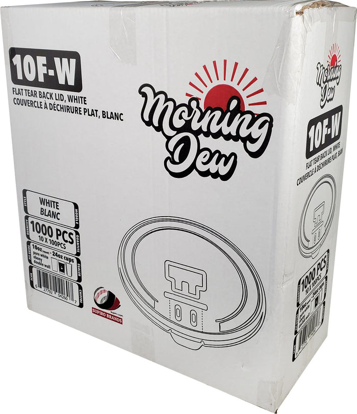 Morning Dew - Tear Back Flat Lid for 10-24 oz Hot Paper Cups - White - 10F-W