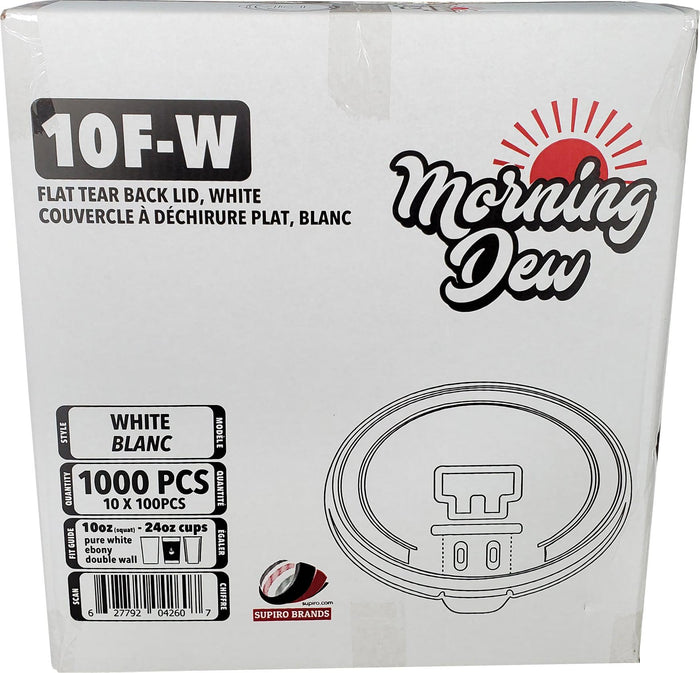 Morning Dew - Tear Back Flat Lid for 10-24 oz Hot Paper Cups - White - 10F-W