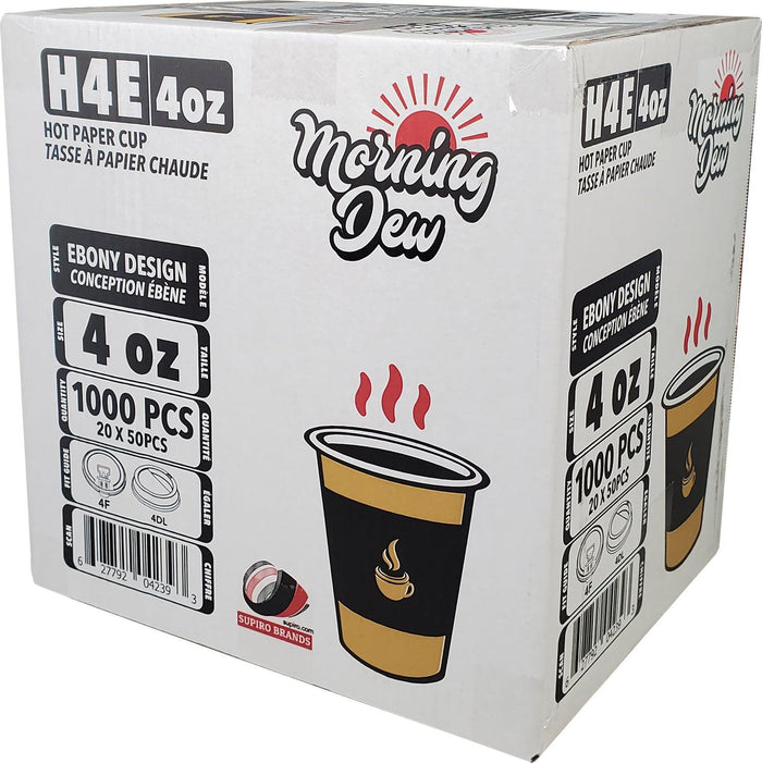 Morning Dew - 4 oz Hot Paper Cups - Ebony Print - H4E