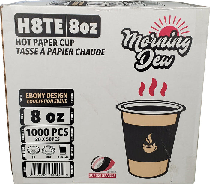 Morning Dew - 8oz Hot Paper Cups - Ebony Print - H8TE
