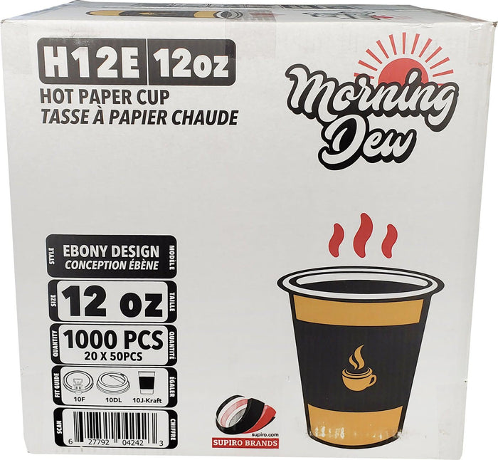 Morning Dew - 12 oz Hot Paper Cups - Ebony Print - H12E
