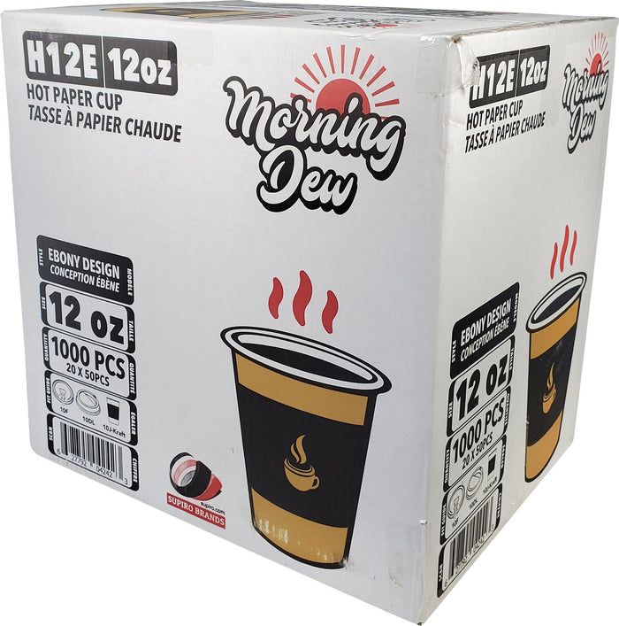 Morning Dew - 12 oz Hot Paper Cups - Ebony Print - H12E