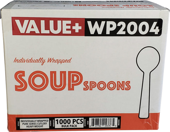 Value+ - Heavy - Plastic Soup Spoons - White - Ind. Wrapped - WP2004