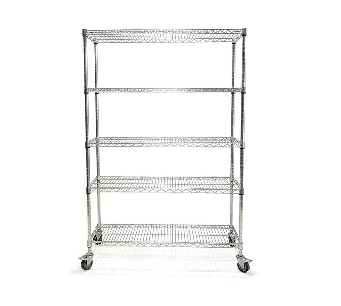 Chrome Wire Shelving - 5 Shelves w/ Wheels - 48x18x72