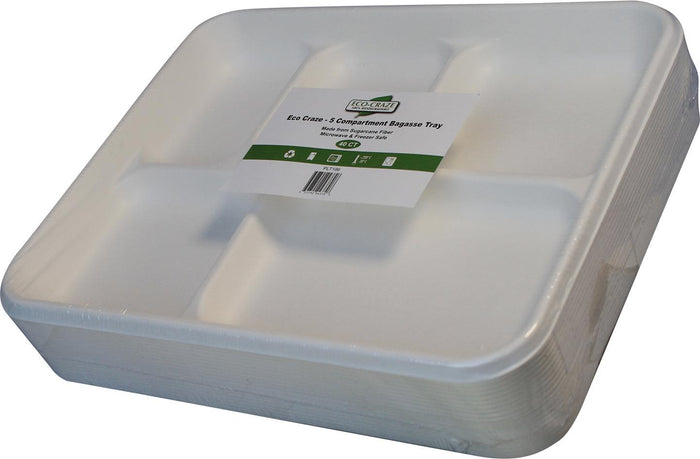 Eco-Craze - 5 Compartment Bagasse Tray (Thali) - Retail Pack