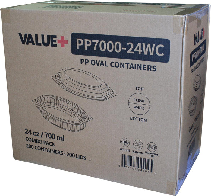 Value+ - PP7000-24WC - Oval Container - 24oz - White w/Clear Lid