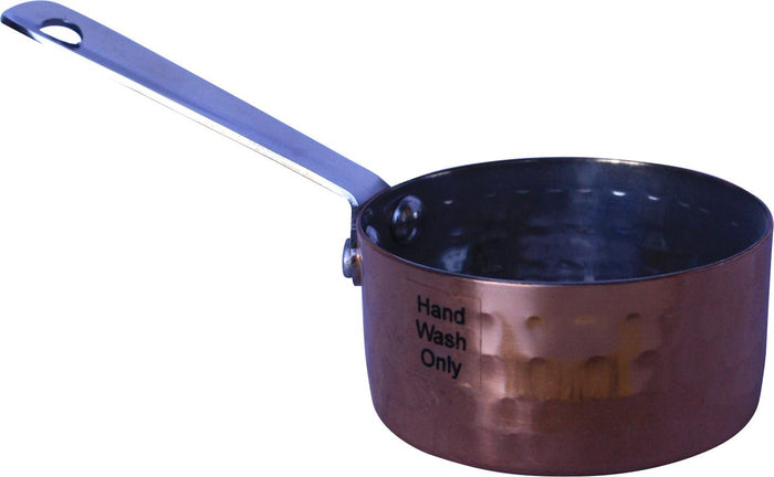 Mini Sauce Pan SS Hammered 150Ml With Long Gold Handle , 7.5 X 3.75cm