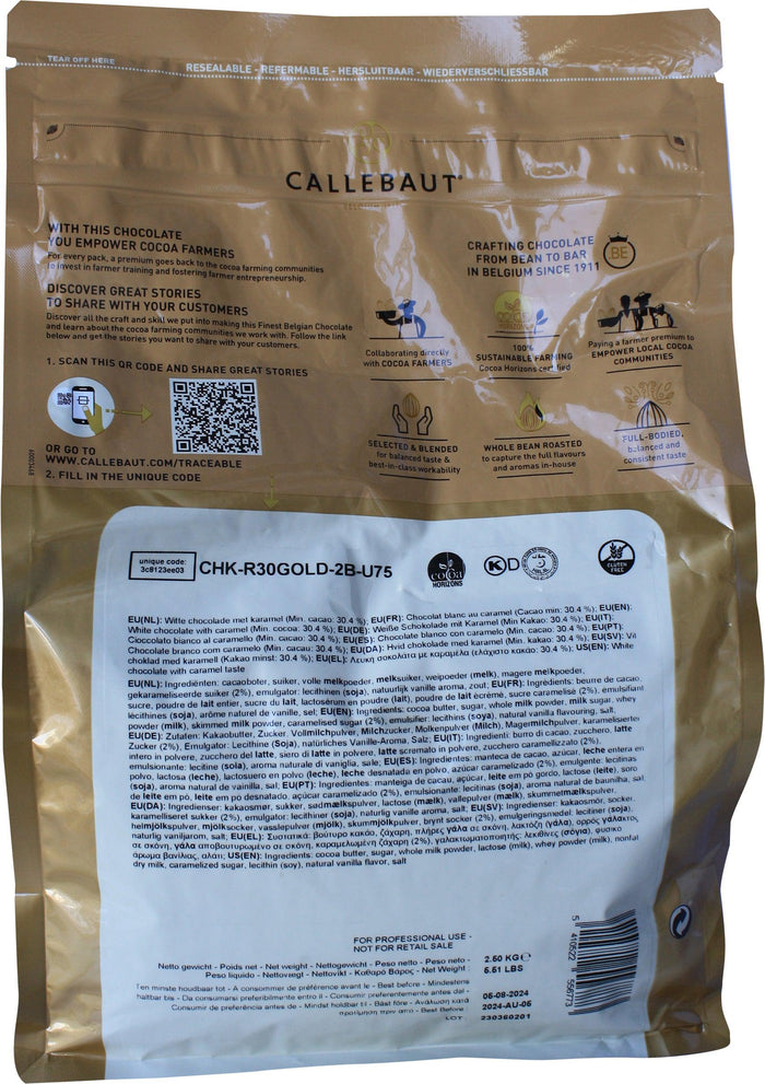 Callebaut - White Chocolate Callets - GOLD - Caramel Taste