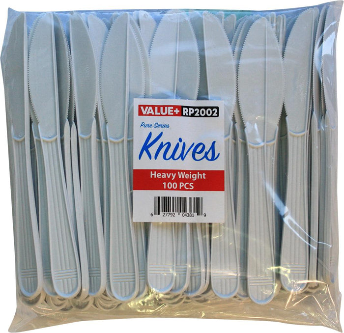 Value+ - Heavy - Plastic Knives - White - Retail Pack - RP2002