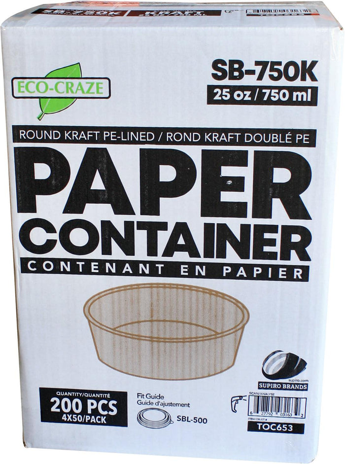 Eco-Craze - Kraft PE-Lined Paper Container - Round - 750ml - SB-750K