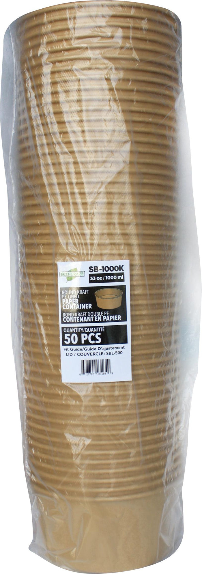 Eco-Craze - Kraft PE-Lined Paper Container - Round - 1000ml - SB-1000K