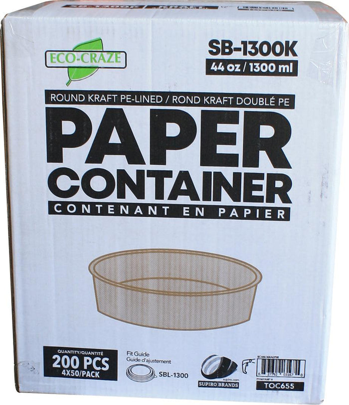 Eco-Craze - Kraft PE-Lined Paper Container - Round - 1300ml - SB-1300K