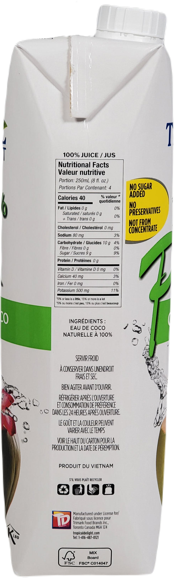 XC - Tropical Delight - Coconut Water - 1Lt