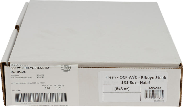 Fresh - OCF W/C - Ribeye Steak 1X1 8oz - Halal