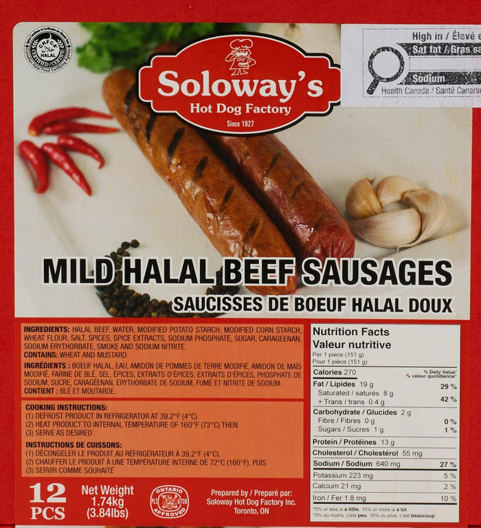 Frozen - Soloways - All Beef Sausages Mild - Halal