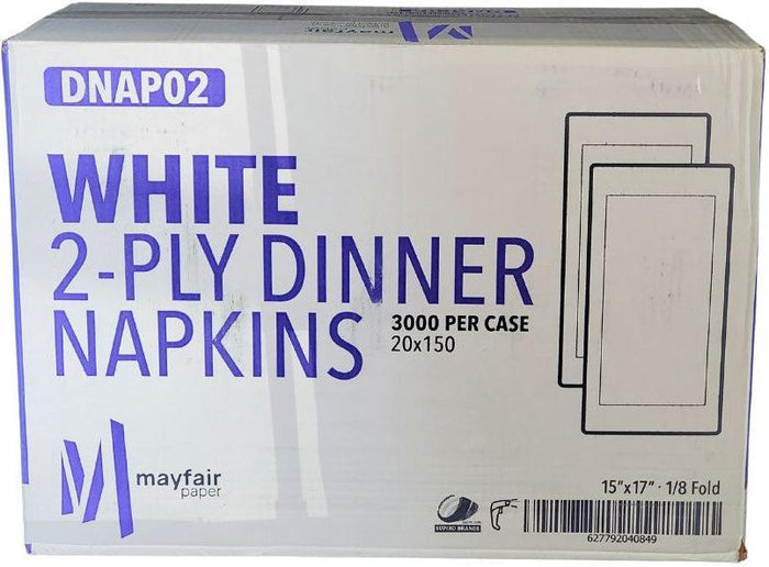 Mayfair - 2 Ply Dinner Napkins 1/8 Fold - White DNAP02