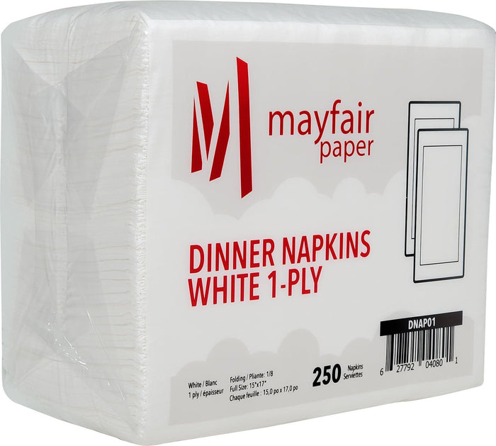 Mayfair - 1 Ply Dinner Napkins 1/8 Fold - White - DNAP01