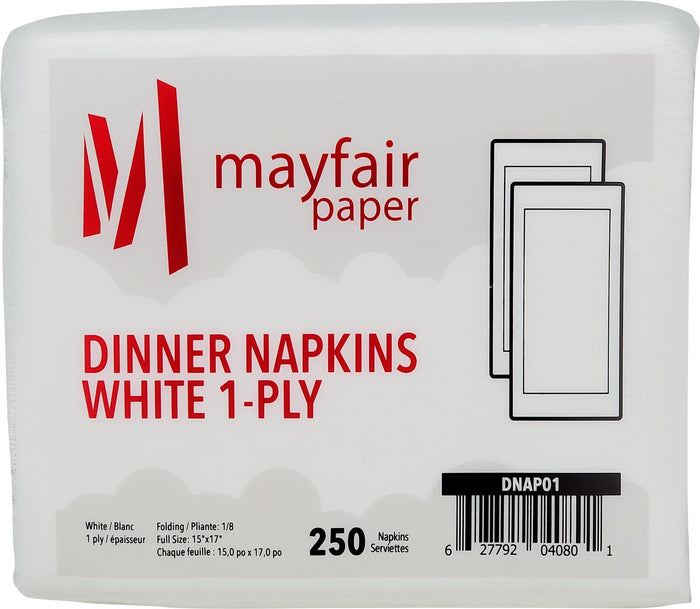 Mayfair - 1 Ply Dinner Napkins 1/8 Fold - White - DNAP01