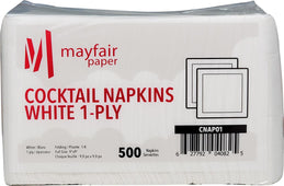 Mayfair - 1 Ply Cocktail Napkins 1/4 Fold - White - CNAP01
