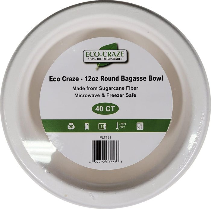 Eco-Craze - 12oz Round Bagasse Bowl - Retail Pack