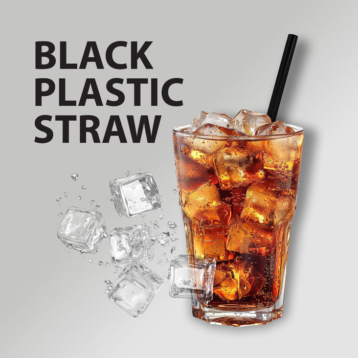 Value+ - 8'' - Black Plastic Straw - 6 mm